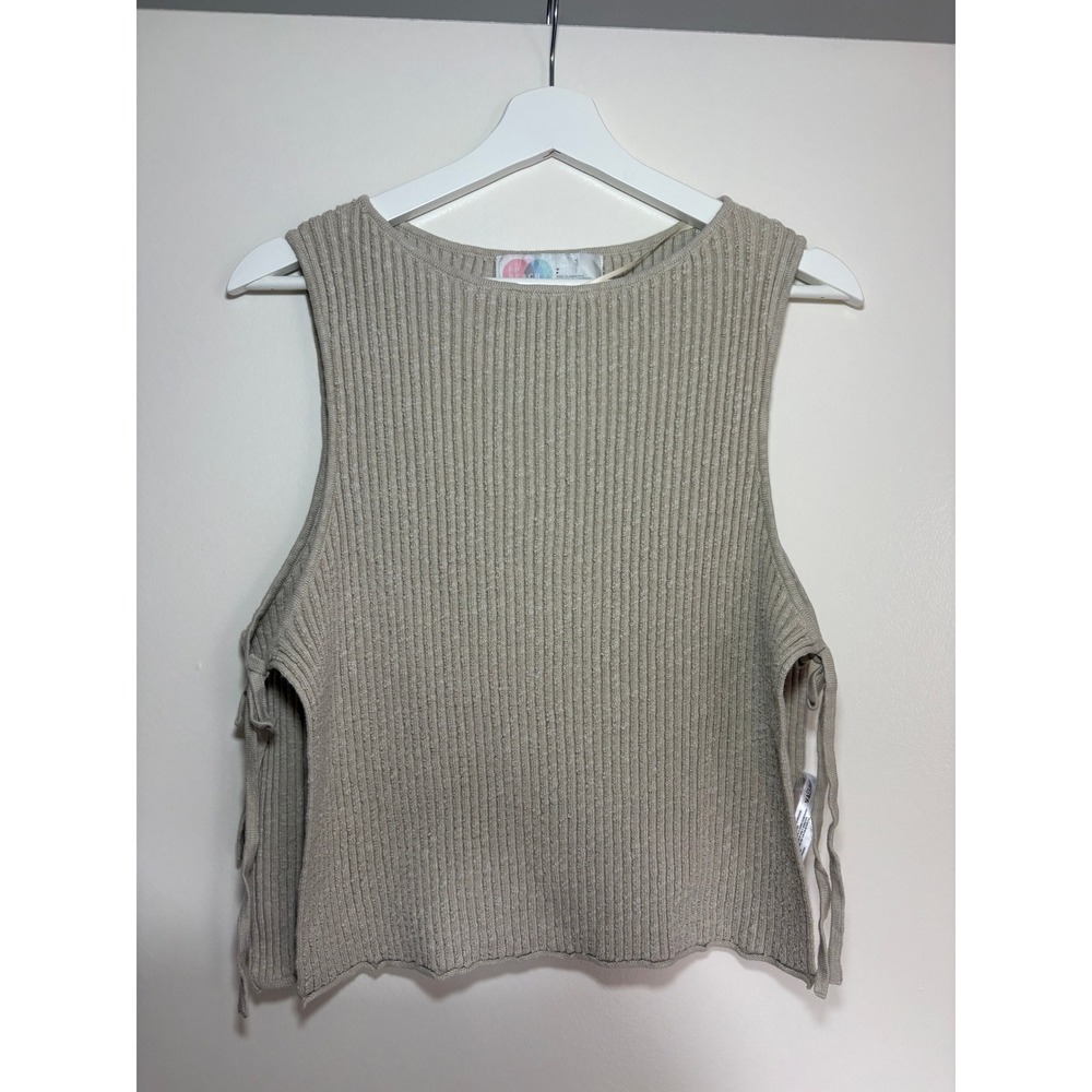 Free People FP Beach Lizzie Sweater Side Tie Tank Top Tan Rib Knit Small Boho